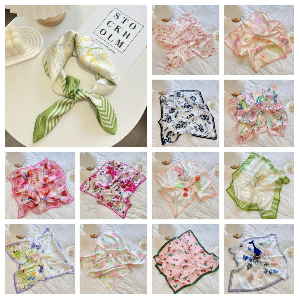 

Атласный шелковый платок для волос с цветочным узором, платки для волос, милый платок с лентой для волос, пляжный style7