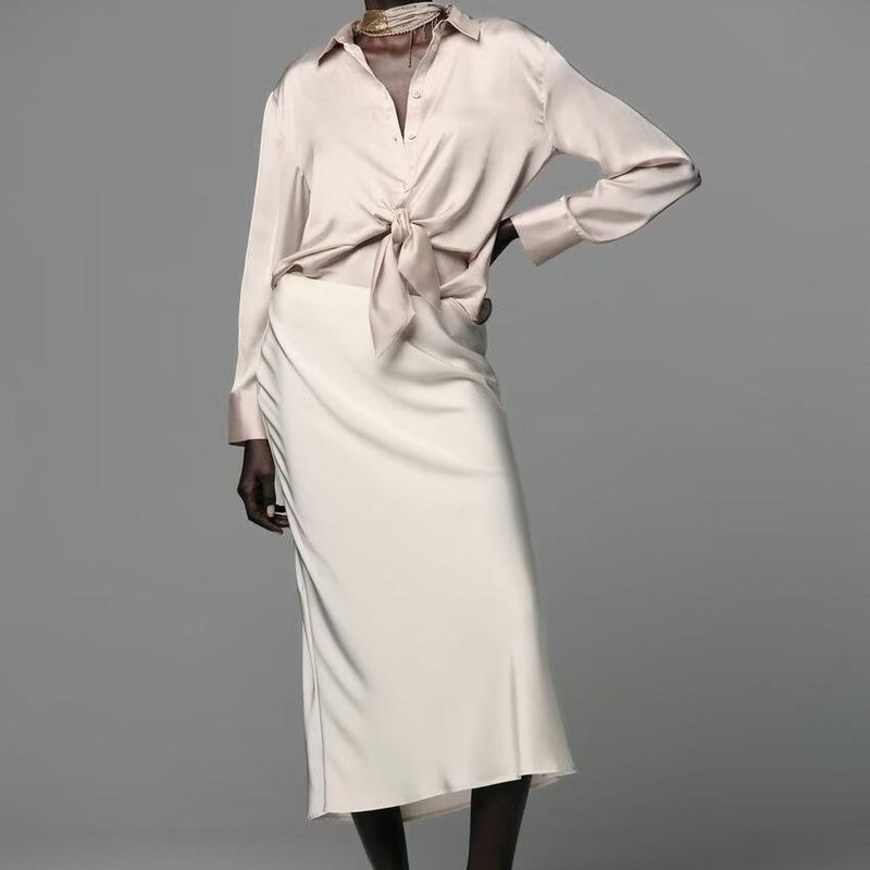 Zbzr Spring New Arrival Women's Clothing Fashion Style Bow Tie Silk Satin Texture Casual Long Sleeves Shirt 8653335 307