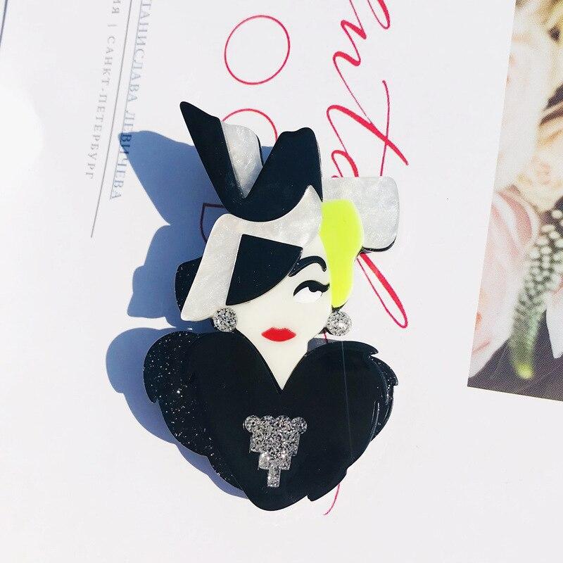 Blucome Broșă din acril cu figură unică de doamnă, design nou, pentru femei, fete, ace, insigne cu rever, decorațiuni pentru genți, bijuterii pentru rochie de petrecere