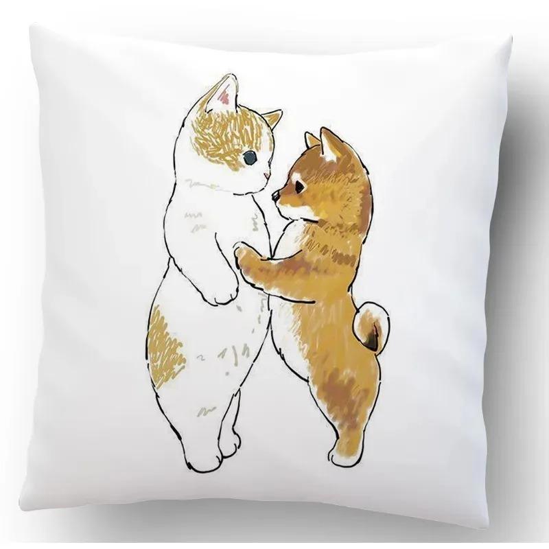 Cute Cat Pattern Pillowcase Living Room Office Home Pillowcase Car Ornaments