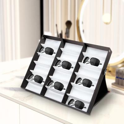18-Slot Sunglasses Storage Display Box - Eyeglass Storage Case with Stand, Fabric Lining, Snap Closure -for Glasses and Jewelry