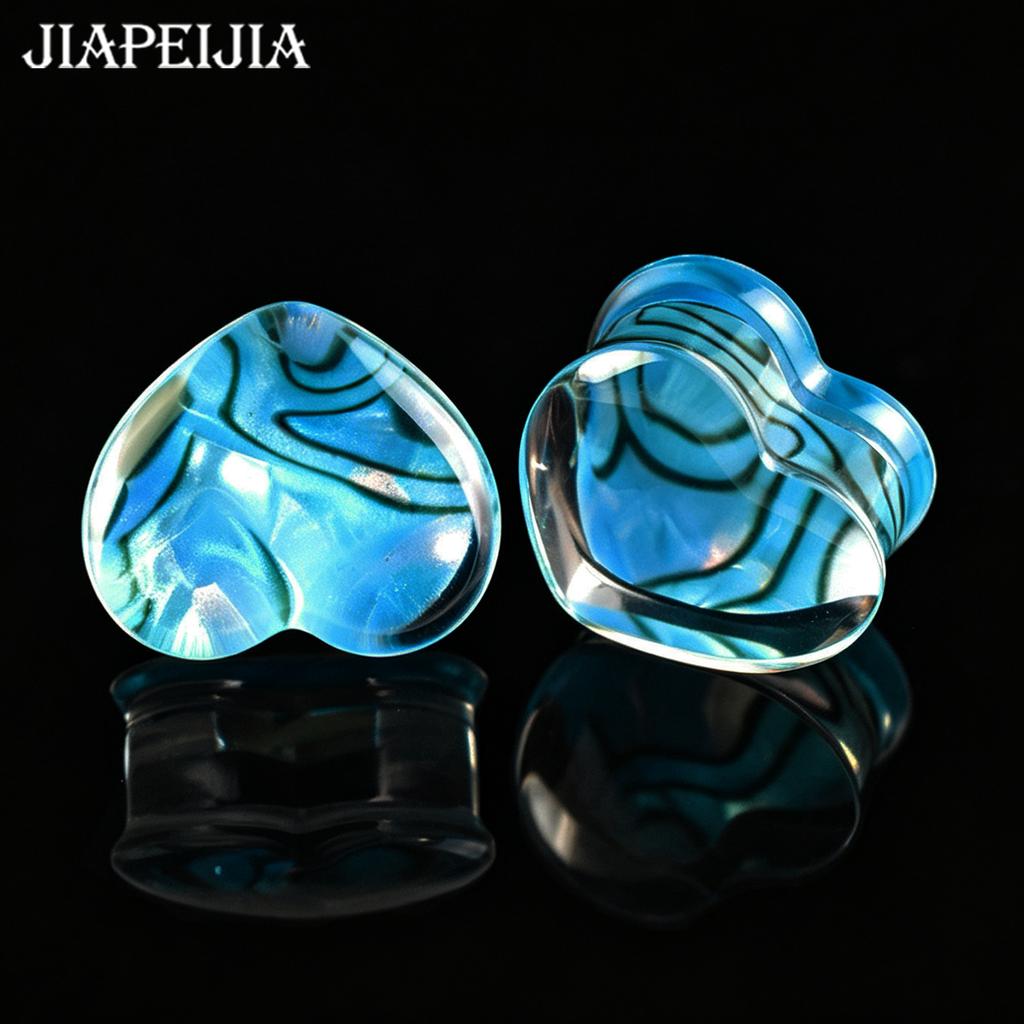 A Pair of 8-50mm Lightweight Hypoallergenic Heart Abalone Shell Acrylic Ear Tunnels - Ear Gauges Piercing Jewelry