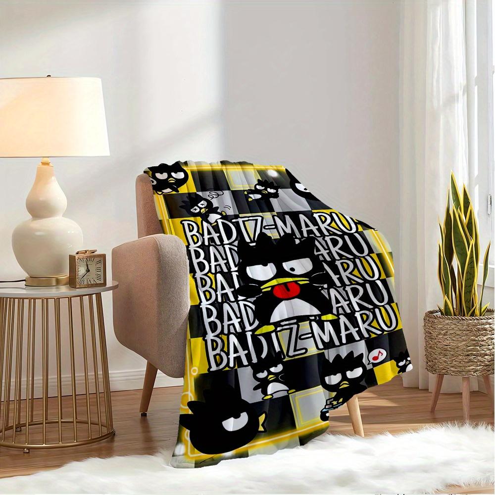 1pc Flannel Badtz-Maru, Cartoon Character, Checkered BackgroundThrow Blanket, Cartoon Truck Pattern Printed Blanket, Warm Cozy Soft Blanket