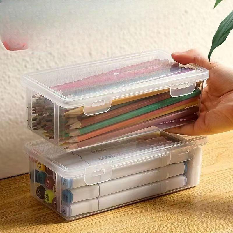 Úložný box na tužky Velkokapacitní Průhledný Úložný box na psací potřeby Stojan na pera pro dětské barevné tužky a pastelky