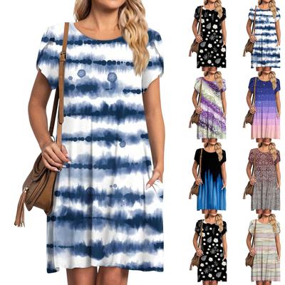 Womens Summer Short Sleeve Dresses Casual Loose Crewneck Dress Swing Comfy Beach Sundress With Pockets