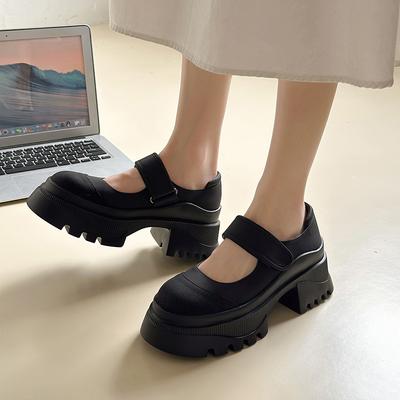 Escarpins à Talons Épais pour Femmes  Nouvelle Mode Printemps Chaussures Plateforme en Cuir Noir Femme Gothique Talon Épais Chaussures Mary Jane