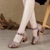 New Women Leather Shoe Sandals High Heel Summer Soft Sole Beach Hollow Flowers Shoes Female Luxury Sandals Women Heeled Sandals