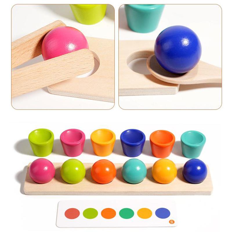 Wooden Montessori Educational Toys For Kids Color Matching Ball Stacking Cups Game Cognition Preschool Learning Teaching Aids