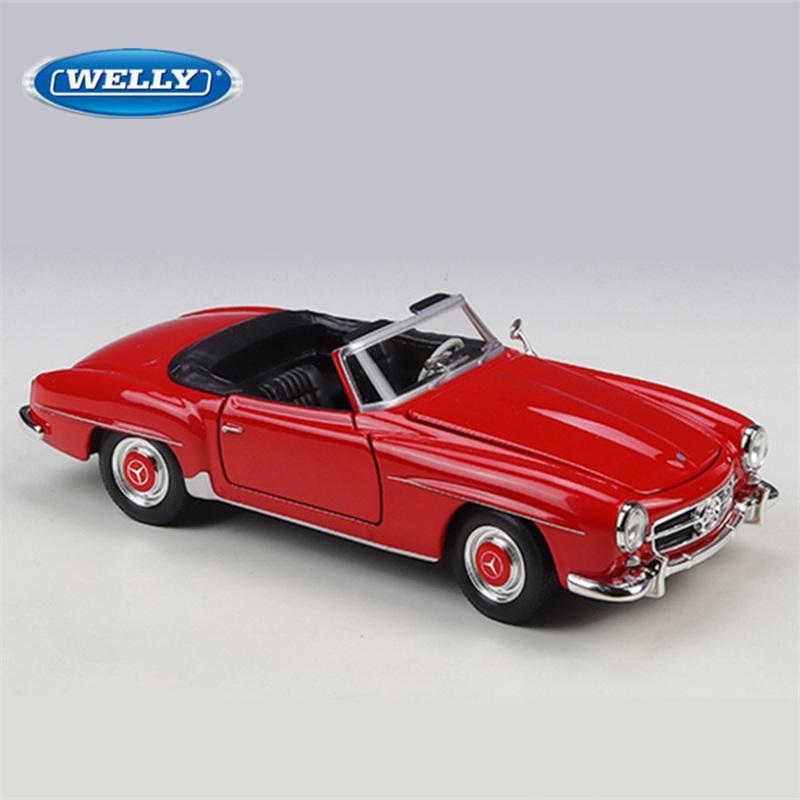 Welly 1/24 1955 Mercedes-Benz 190 SL Alloy Roadster Luxy Car Model Diecast Metal Classic Retro Old Car Vehicles Model Kids Gifts