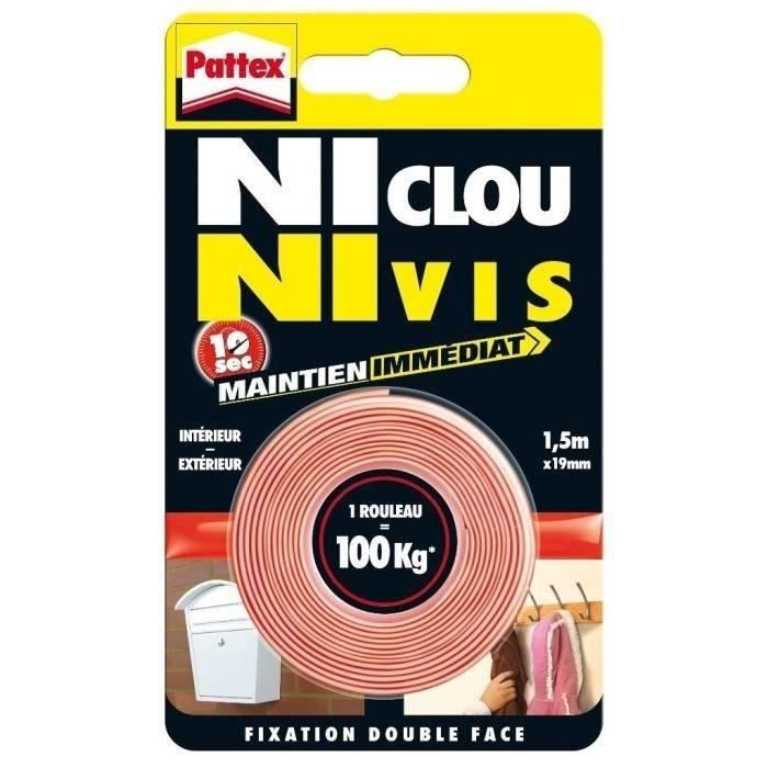 PATTEX Adhésifs Fixation NCNV 100KG 19mmx1.5m