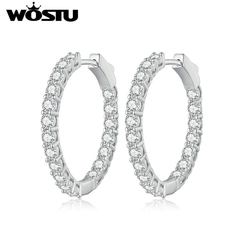 WOSTU Kruhové náušnice Velké kulaté kruhové náušnice Dainty Halo CZ Dámské náušnice