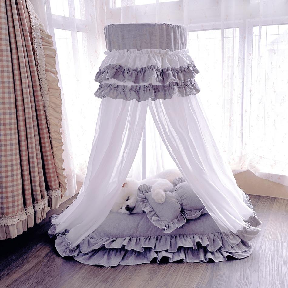 Cute Soft Mesh Pet Tent Washable Dog Mosquito Net Princess Style Teddy House for Small Breeds All-Season Cozy Shelter for Puppie