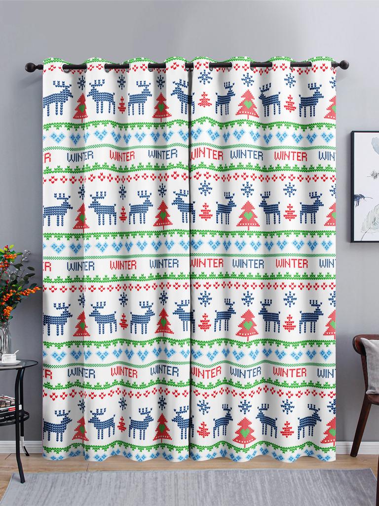 Cortinas Navideñas Rayadas Ciervo Cortinas Opacas Dormitorio Sala de Estar Impresión Digital Ojales