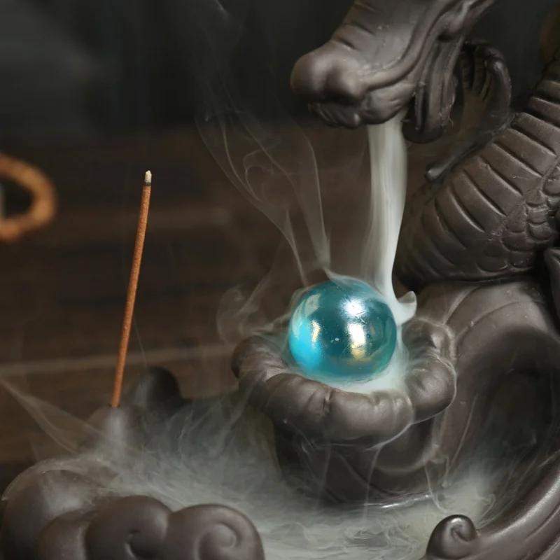 Ceramic Dragon Design Backflow Incense Burner Creative Home Decor With Crystal Ball (Without Incense)