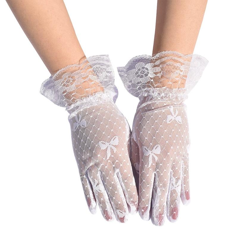 Bow Breathabl Tulle Mittens Short Lace Gloves Transparent Sunscreen