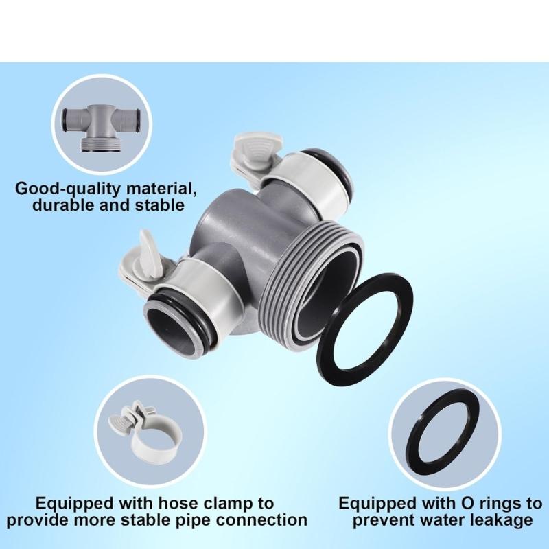 T Joint Pool Hose Adapter 1.5inch to 1.25inch Includes O Rings and Clamps Suitable for Above Ground Pool Filter Systems