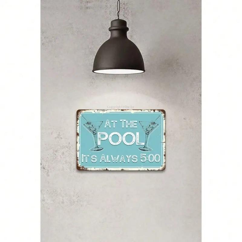 Metal Wall Art Retro Poolside Decor Vintage Cocktail Party Plaque Home Bar Art Swimming Pool Wall Sign Leisure Man Cave Gift