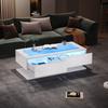 100*50*35cm Coffee Table, High Gloss Sofa Table, Living Room Table with Drawers, Coffee Table with LED Light, Glass Top, White