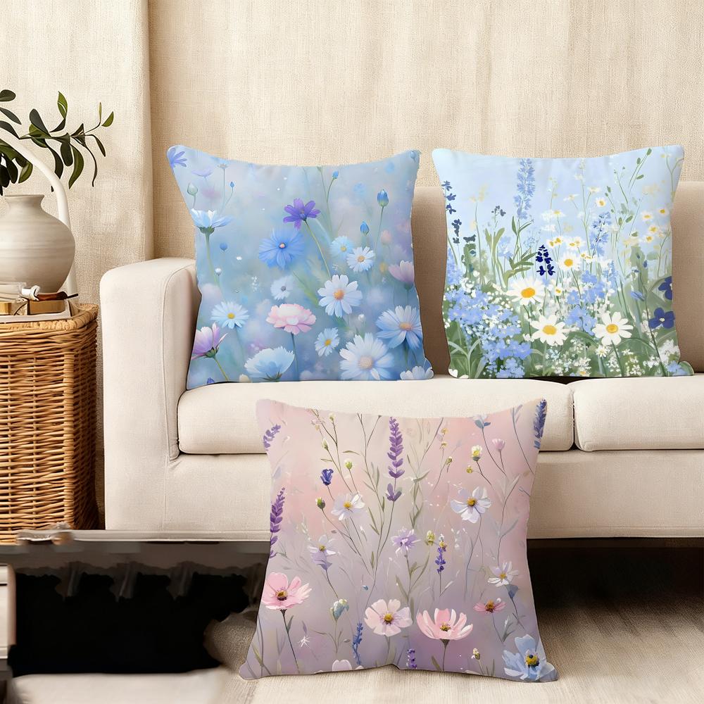 Little Flowers INS Cushion Cover Plush Fabric Soft DoubleSided Printed Sofa Warm Winter Home Child Gift Pillow Case