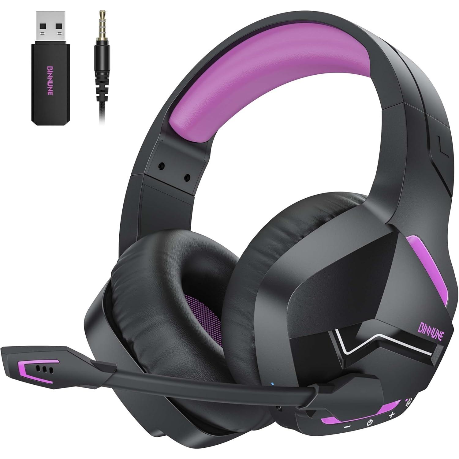 

NUBWO BW01 Wireless Gaming Headset with Microphone for PC/PS4/PS5, 2.4G Wireless Bluetooth USB Gamer Headphones with Mic for Laptop Computer Package:21.6*19.7*11.5cm фіолетовий/чорний