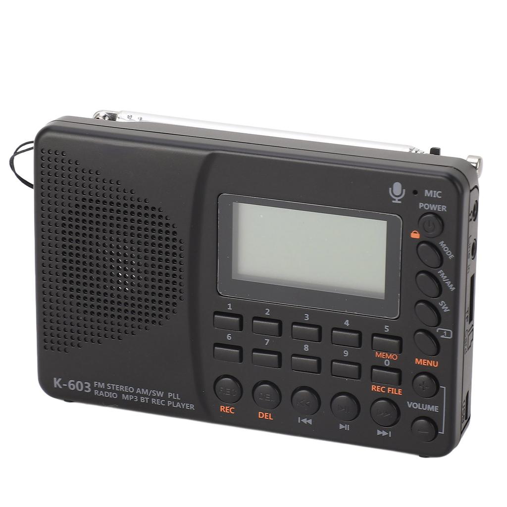 K‑603 FM AM SW Radio Multi‑Function Portable Small Radio Stereo Speaker REC Recorder
