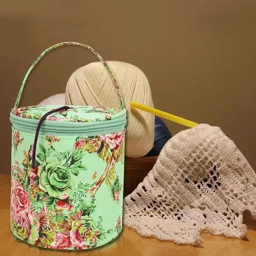 DIY Craft Knitted Round Crochet Bag Yarn Tote Bag Storage Basket Sewing Tool Accessories Bag