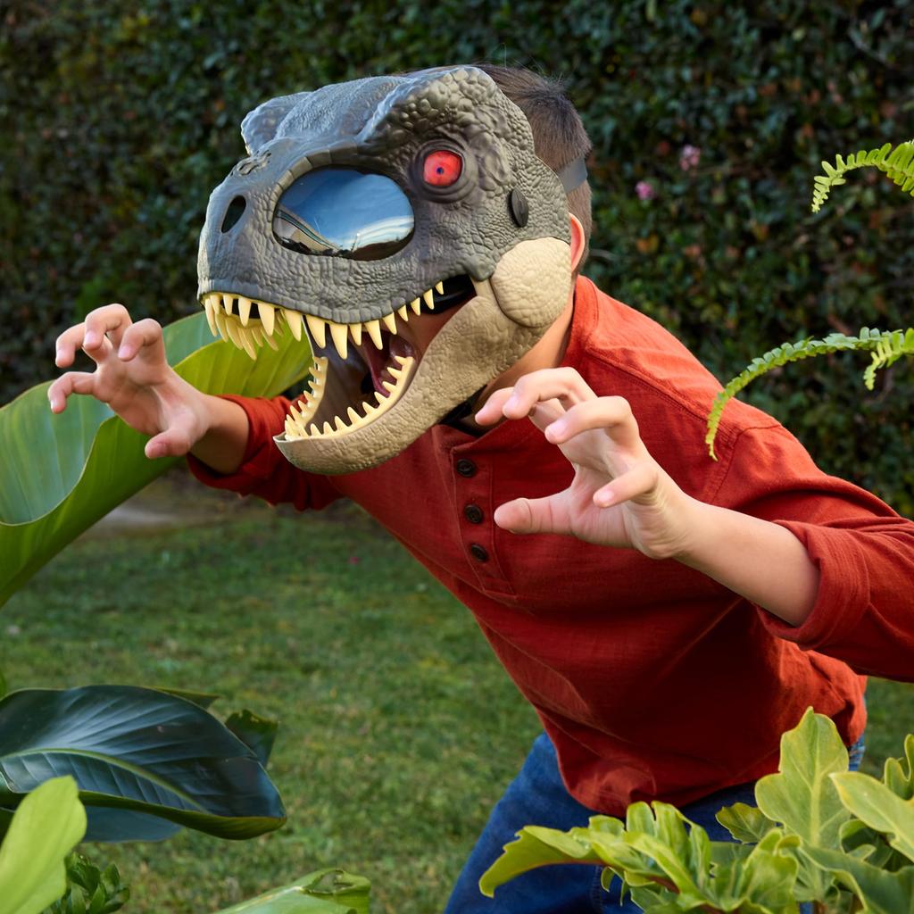 Mattel Jurassic World Battle Action T-Rex Mask Figure for Kids, Moving Dinosaur Toy, Large, Ages 6 and Up, Green, JCH04