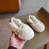 New Kids' Winter Shoes Warm Plush Girls Causal Princess Cotton Shoes Fashion Bowtie Children's Soft Moccasin Flat Shoes Simple