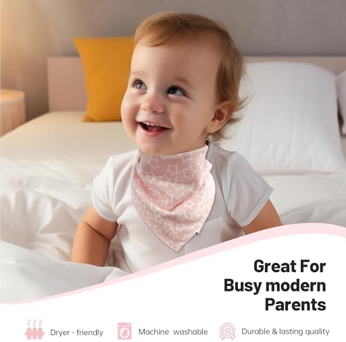 Baby Bandana Bibs 5-Pack, 100% Cotton Muslin Drool Bibs, Teething & Feeding Bibs for Infants, Pink & White