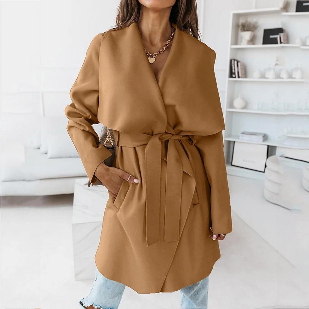 Women's Fashion Leisure In Long Temperament Long Sleeve Cardigan Wool Coat