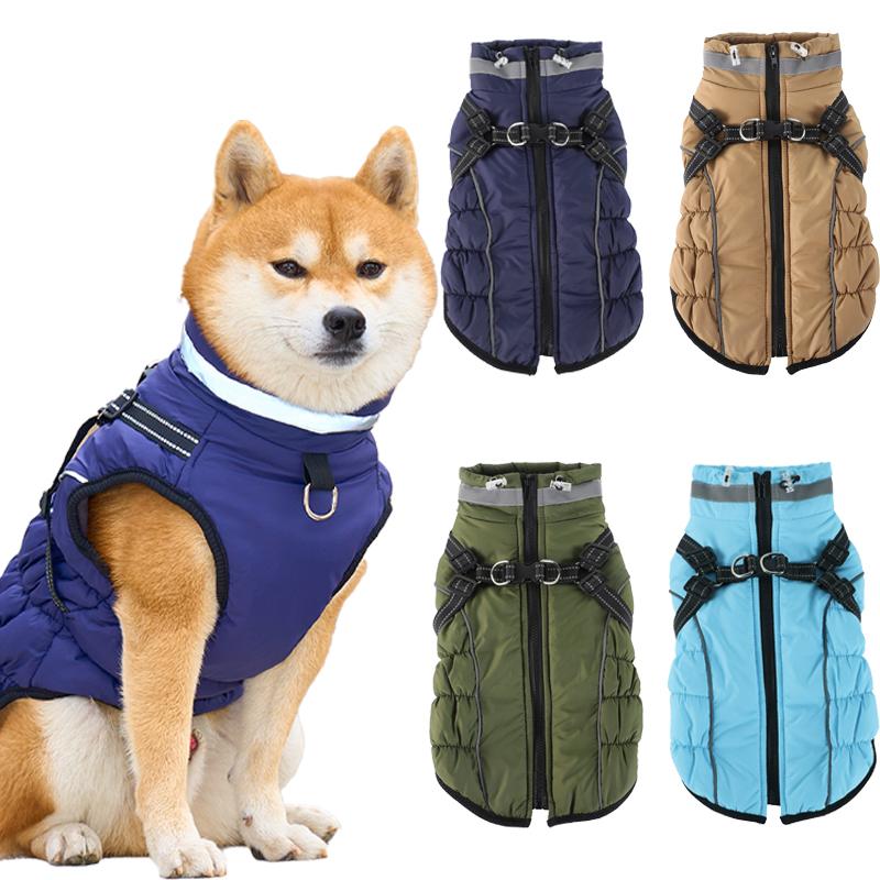 Winter Warm Fleece Coat for Medium Large Dogs Night Reflective Harness Jacket Windproof Coldproof Pet Apparel Winter Vest