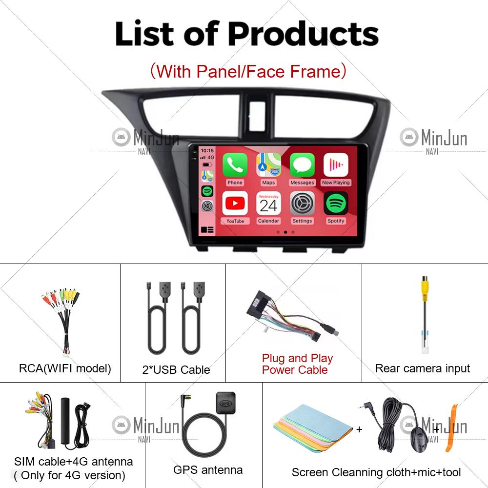 4G+WIFI Carplay Android 14 Car Radio for Honda CIVIC 9 2012-2017 Mulitmedia Video Player Autoradio GSP Navigation Stereo Screen