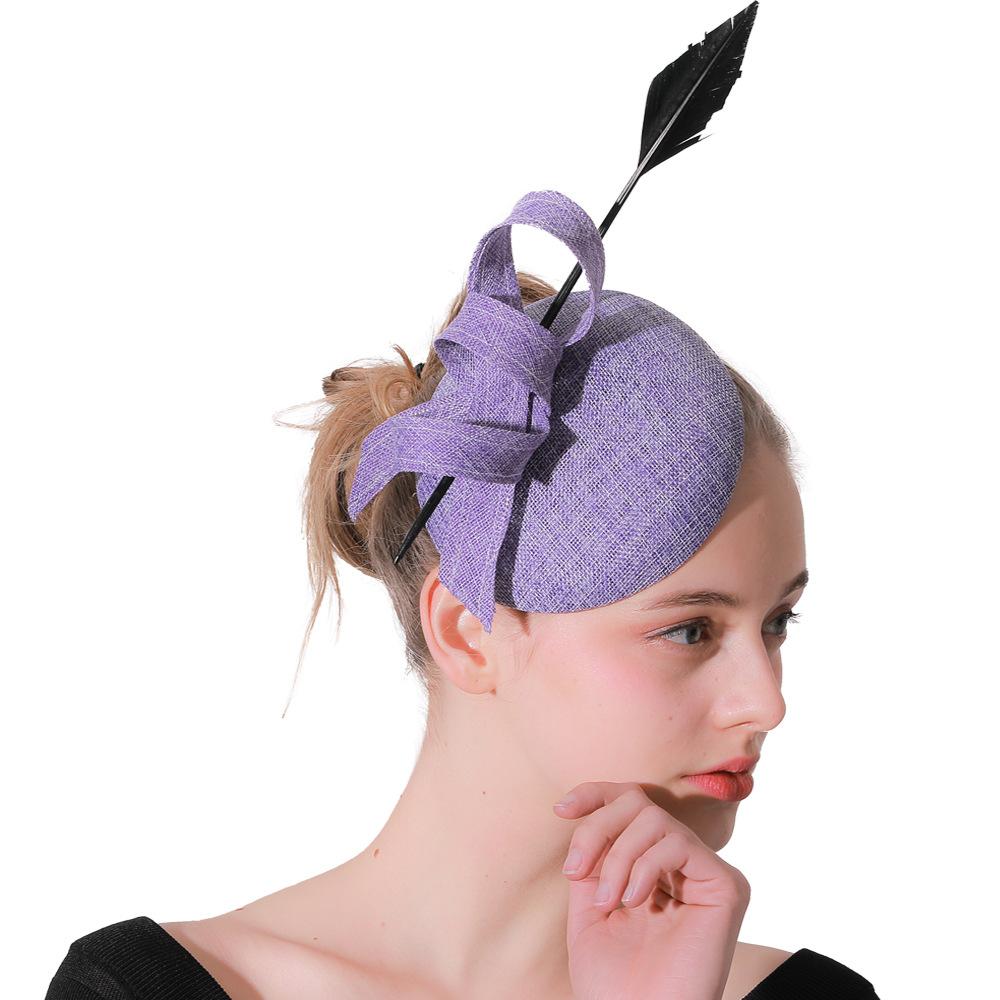 Violet Top Hat Popular Hemp Yarn Banquet Mesh Top Hat Bride Feather Hairpin Europe And America