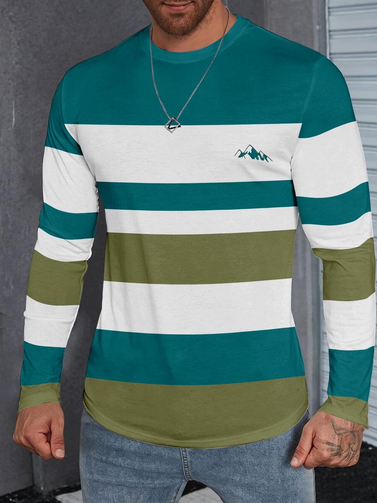 Long Sleeve Men's T-Shirt Long Sleeve Round Neck Geometric Letter Print Top Casual Men's Clothing Spring Autumn