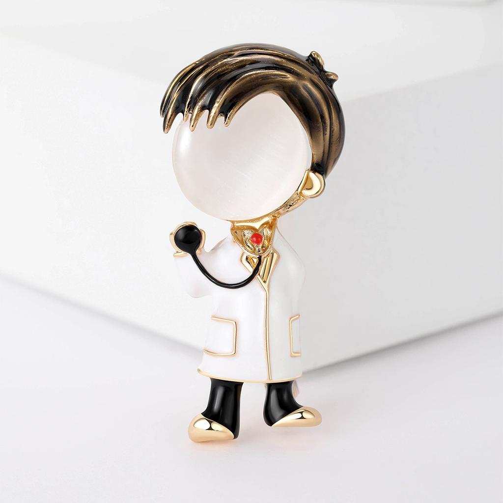 Creative Alloy Enamel Dripping Doctor Styling Brooch, Fashionable Inlaid Opal Collar Pin