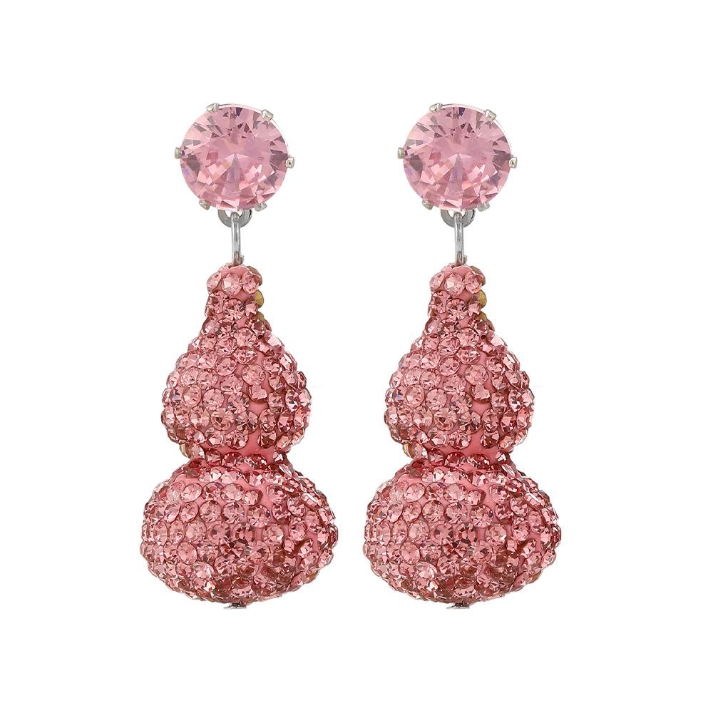 Silver Needle Light Luxury Delicate Premium Earrings Cute Pink Diamond Gourd Stud Earrings Personality Sweet Creative Fashion Earrings