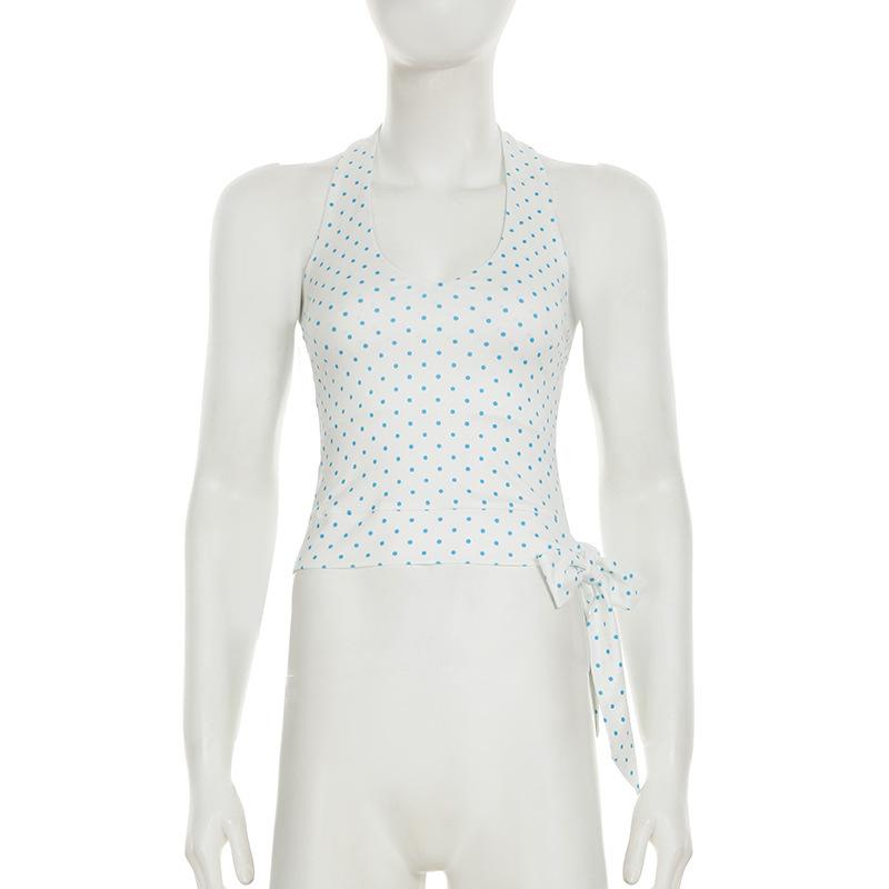 Printed Side Slim-fit Halter Top Summer Straps Skinny Pure Desire Vest Suspender Female Neck Sexy Spice Girls Polka Dots