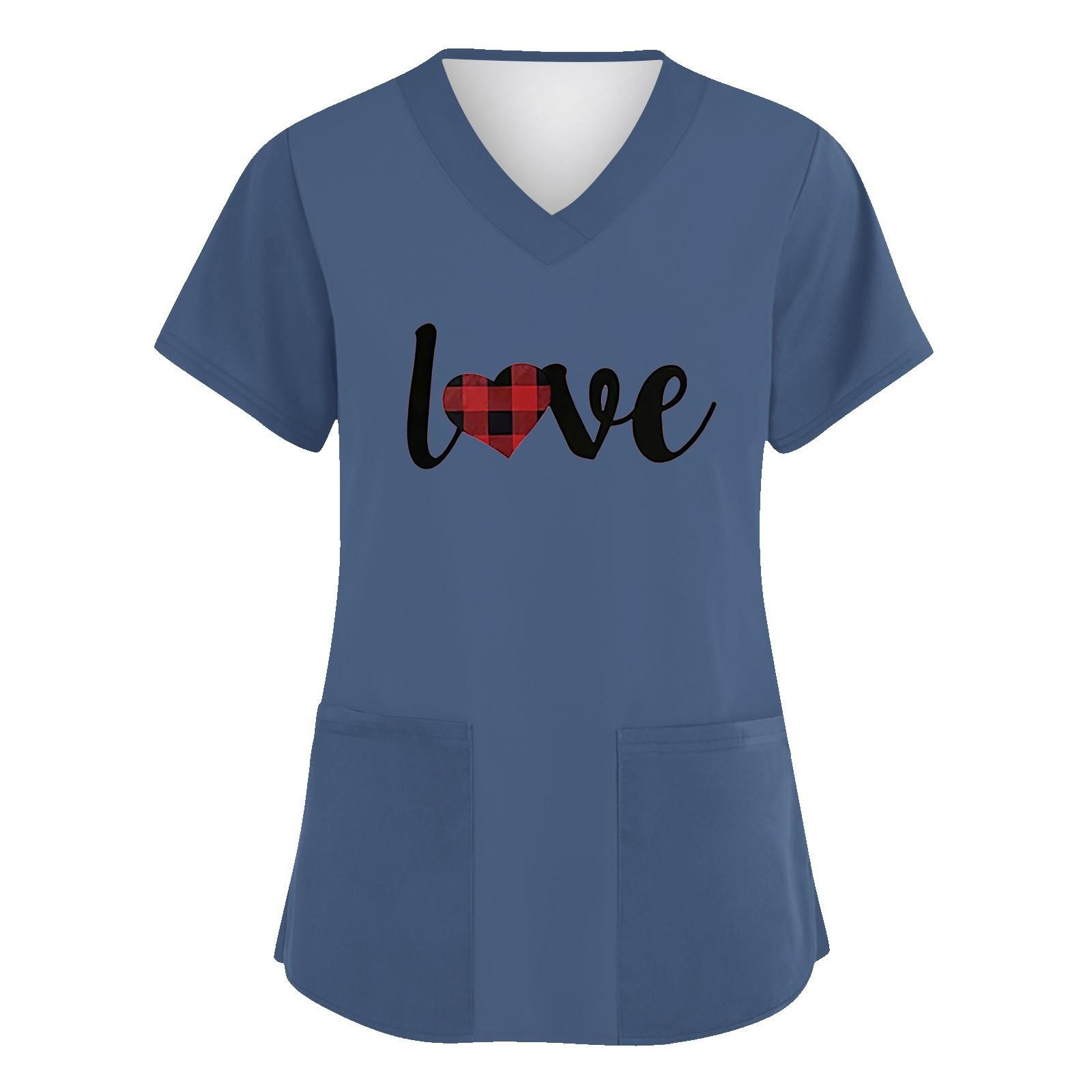 

Жіночий модний робочий одяг з V-подібним вирізом і короткими рукавами з принтованими кишенями M