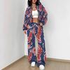 Stripe Explosion Autumn and Winter New European and American Women's Clothing Smudge Printing Suit Women