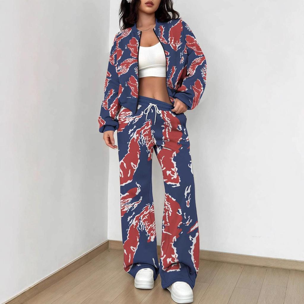 Stripe Explosion Autumn and Winter New European and American Women's Clothing Smudge Printing Suit Women