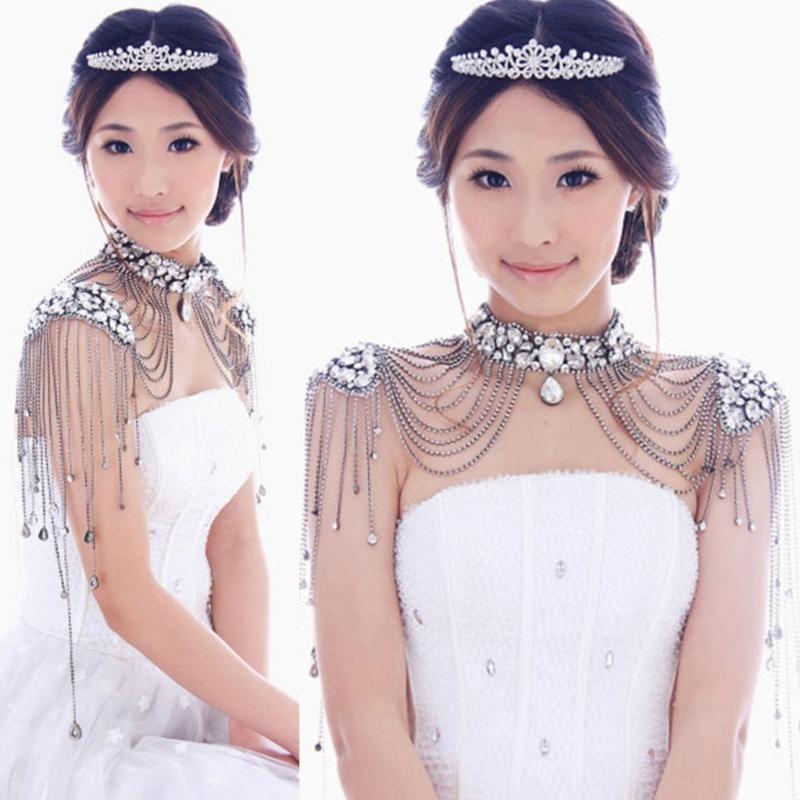 Crystal Tassels Shoulder Body Chain Alloy Fashion Accessory Bridal and Bikini Back Jewelry Wedding Accessory for Bride