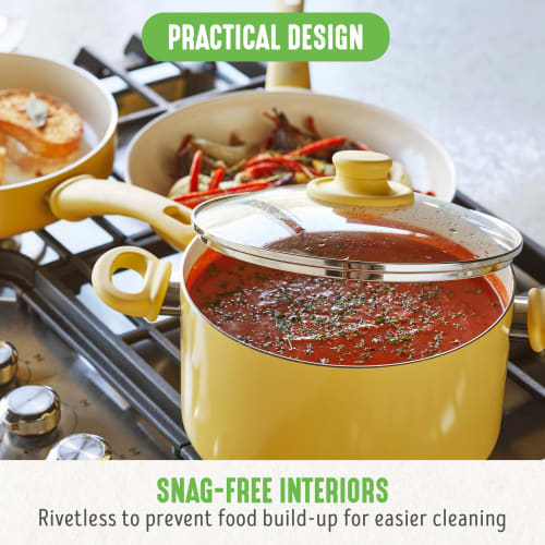 GreenLife 16-Piece Nonstick Cookware Set, Soft Grip, Non-Toxic, PAS-Free, Ceramic Pots and Pans, Dishwasher and Oven Safe, Frying, Saut?ing, and Cookw