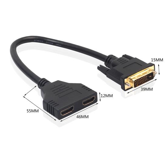 Dual HDMI-compatible Female 24+1 Male Adapter to DVI Cable Bi-Directional Converter Wire