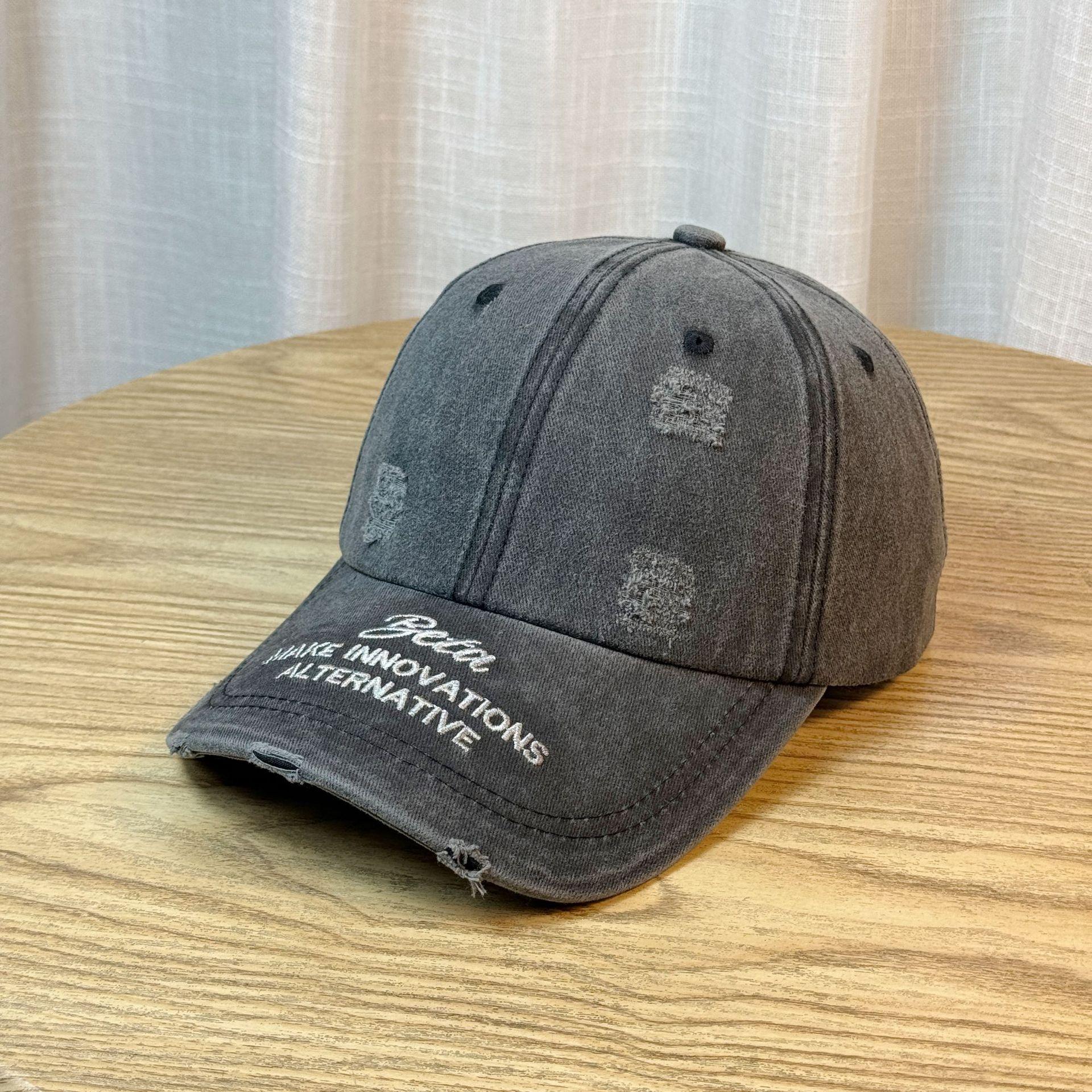 

Distressed vintage baseball cap for women, trendy hip-hop versatile soft-top curved brim baseball cap, new style hat for men Adult54-60Adjustable чёрный