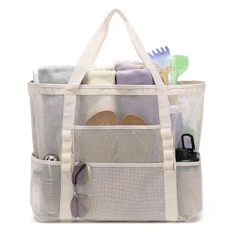 Borsa da Spiaggia in Rete Multicolore con Tasche Multiple - Ideale per Costumi da Bagno e Essenziali da Viaggio