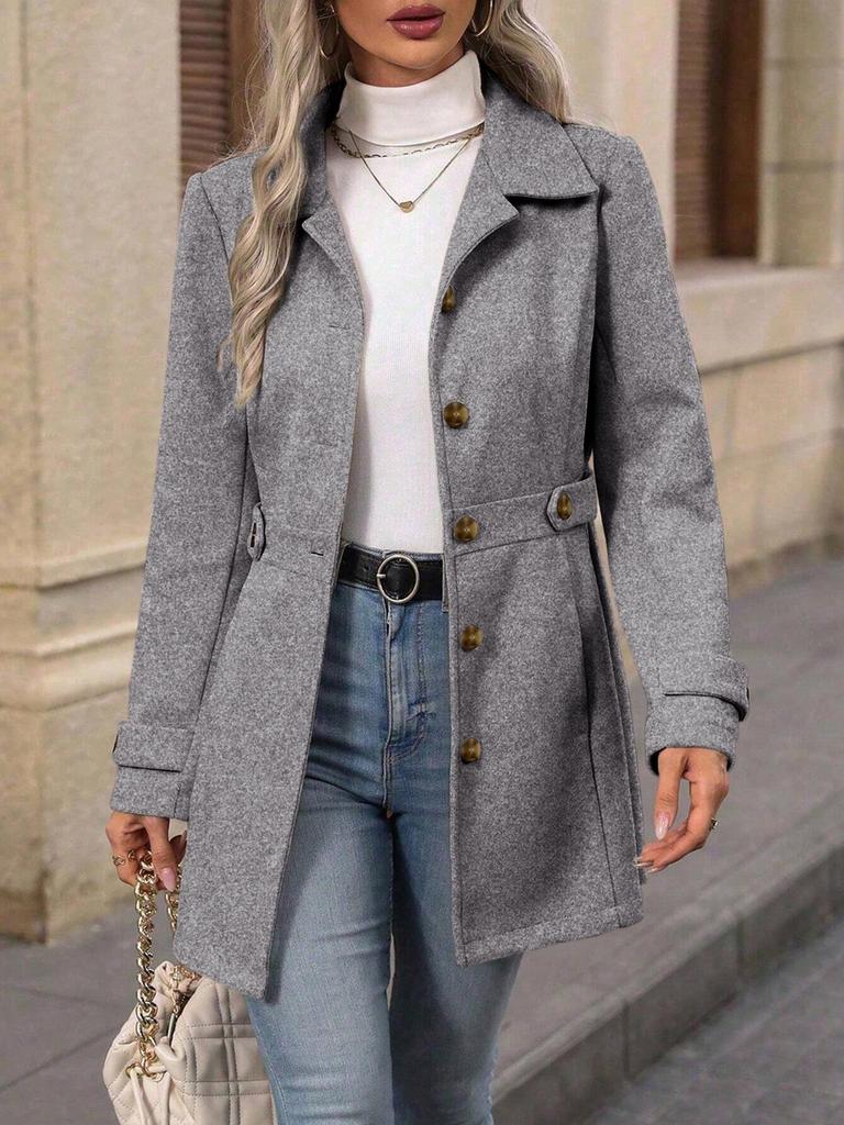 Cross2025 Autumn/Winter Elegant Plus Size Mid-Length Woolen Coat with Lapel and Button Design