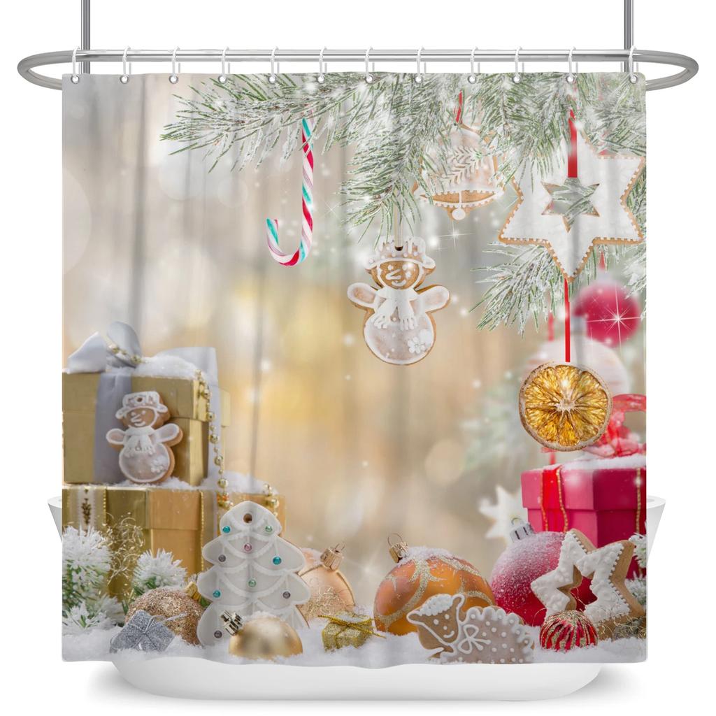 Merry Christmas Snowman Shower Curtains Waterproof Bath Curtain Santa Claus Snowflake for Bathroom Home Decor with Hooks