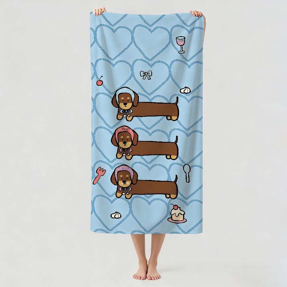 Cartoon cute Dachshund Towel Drying Bath Towel Applicable To Light Swimming Camping Yoga Beach Out