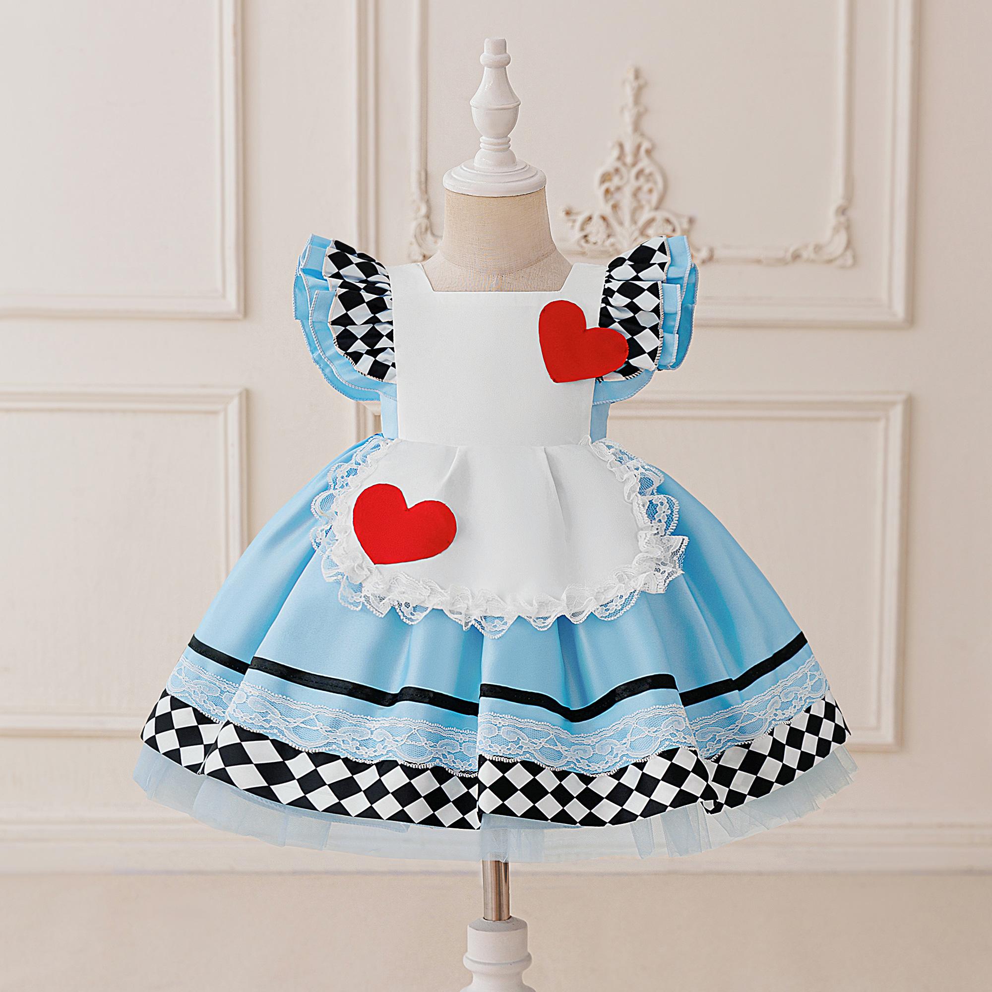 Služka Alice Párty Šaty pro holčičky Karneval Kreslená říše divů Alice Zástěra Šaty pro 1. narozeniny Princezna Dívčí Halloweenské kostýmy 12-18M (90cm) white