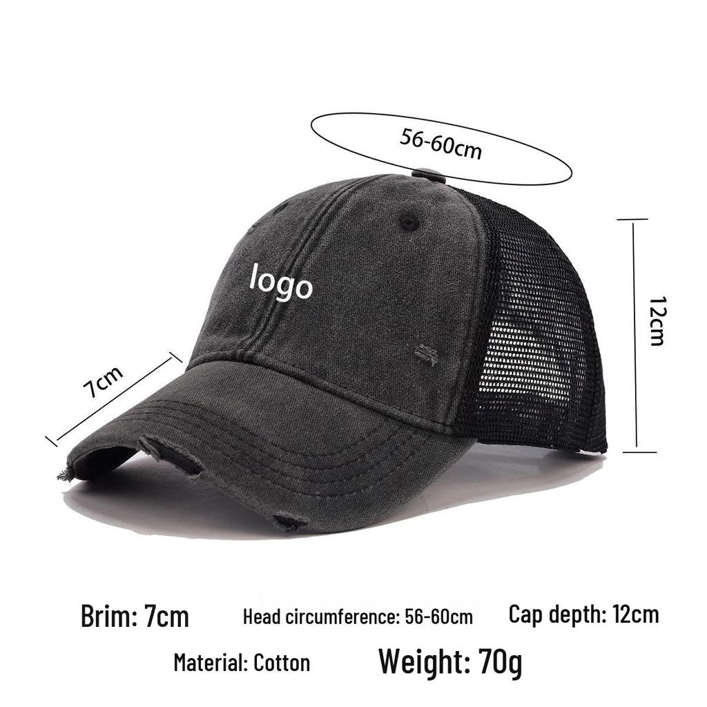 Men's Distressed Cotton Baseball Cap with Soft Brim and Mesh Visor for Sun Protection